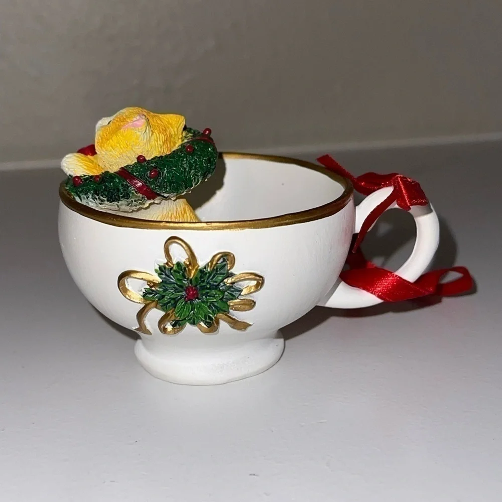 Cat Snowman Family Tea Cup Ornament Painted Resin Crafts Creative x4